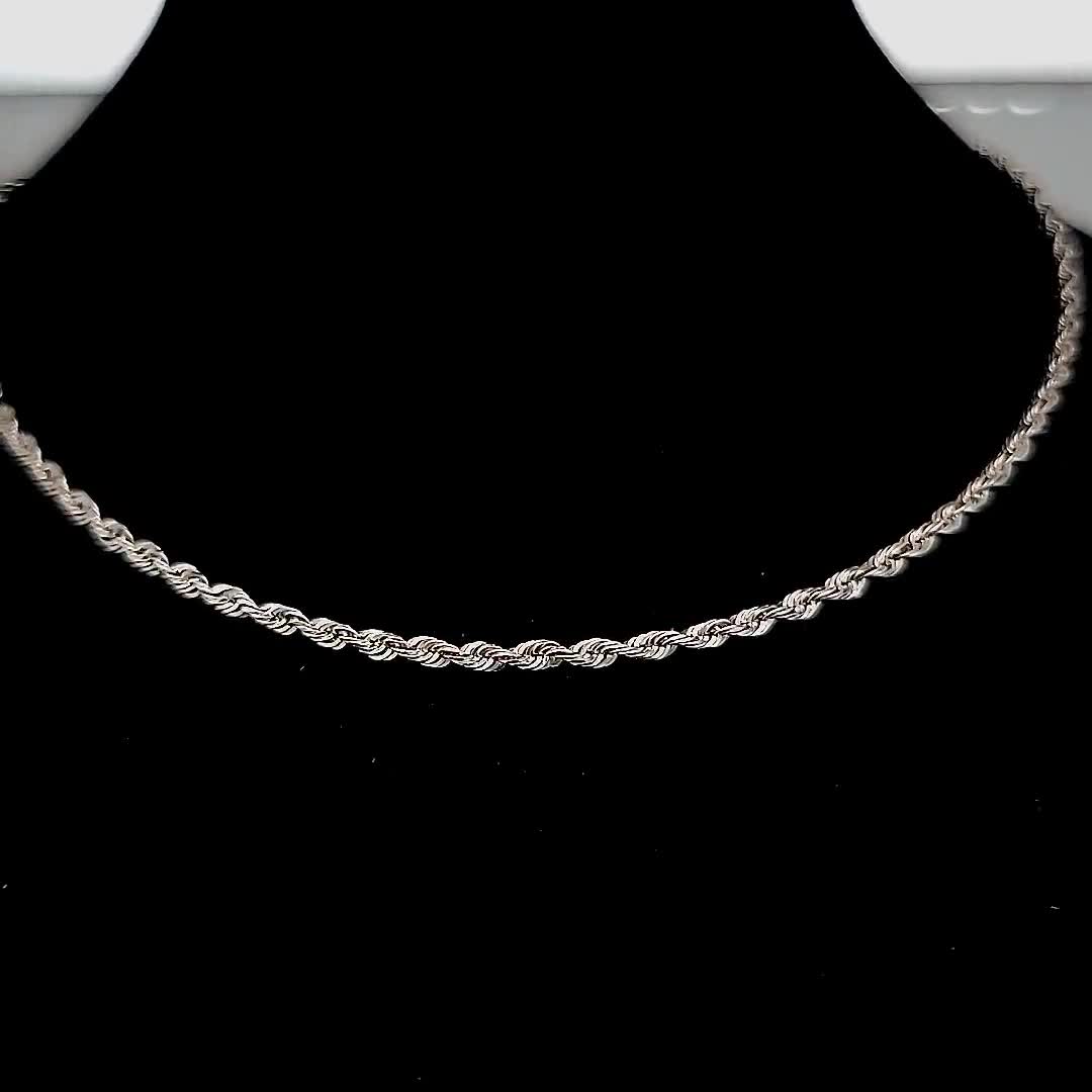 14K Solid White Gold Diamond Cut Rope 
